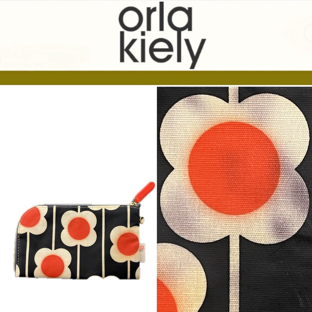 🌺Small Cosmetic Zipper Bag Black Orange Cream Flowers | Discontinued Orla Kiely
